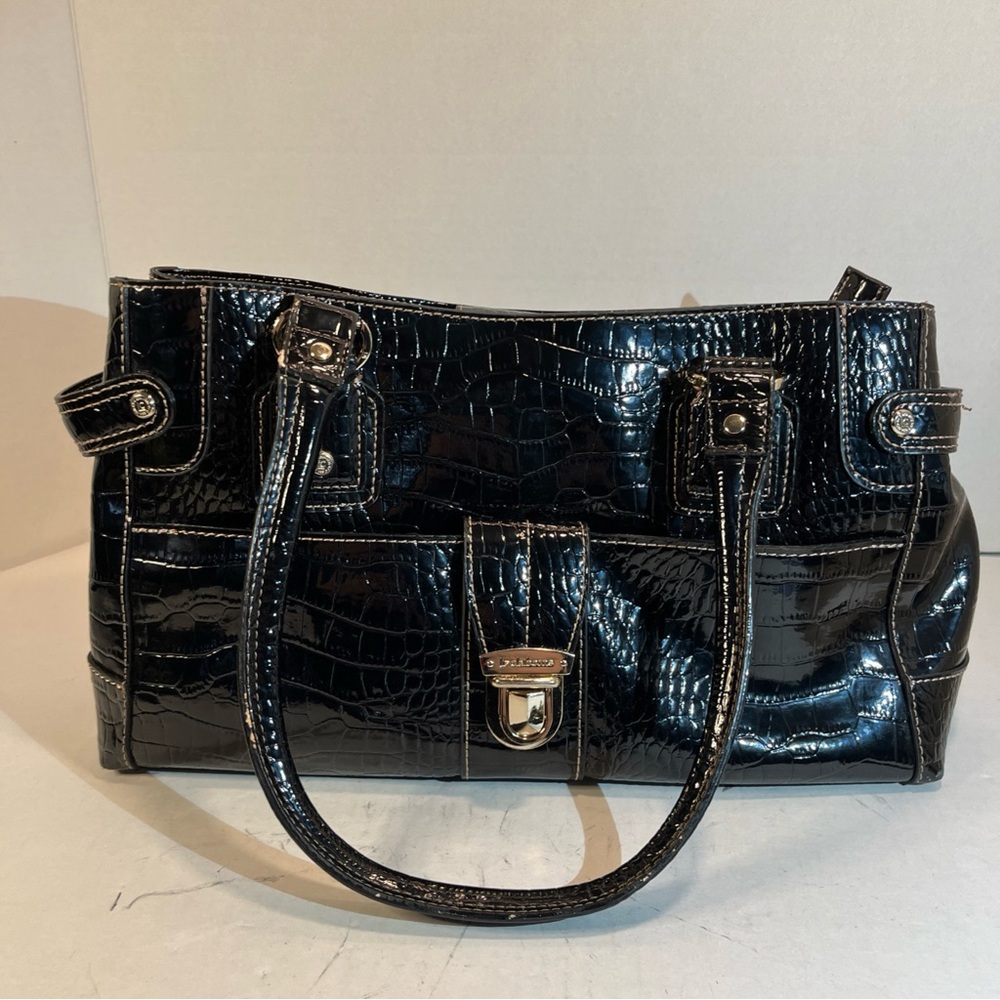 Liz Claiborne Shiny Black Embossed Satchel